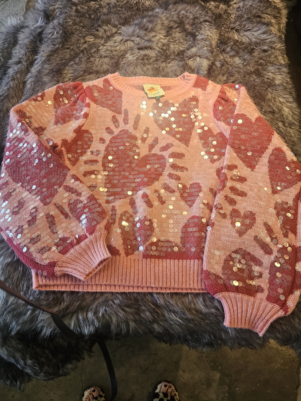 FARM Rio Pink Sequin-Patterned Crewneck Sweater - Picture 2 of 4